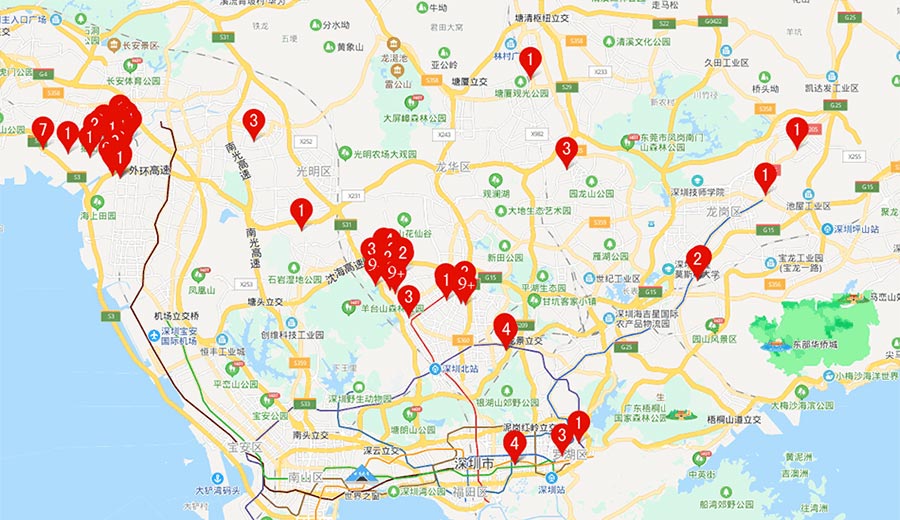 深圳市及周边案例分布